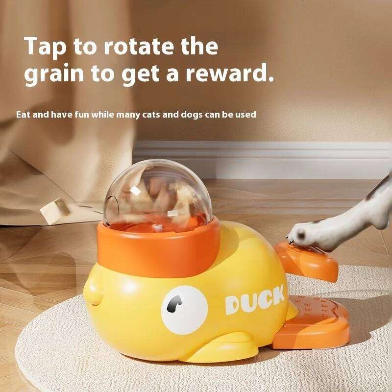 Automatic Puzzle Interactive Toys Food Treat Dispenser Cartoon Duck Design Anti-slip Pet Feeder for Dog Training