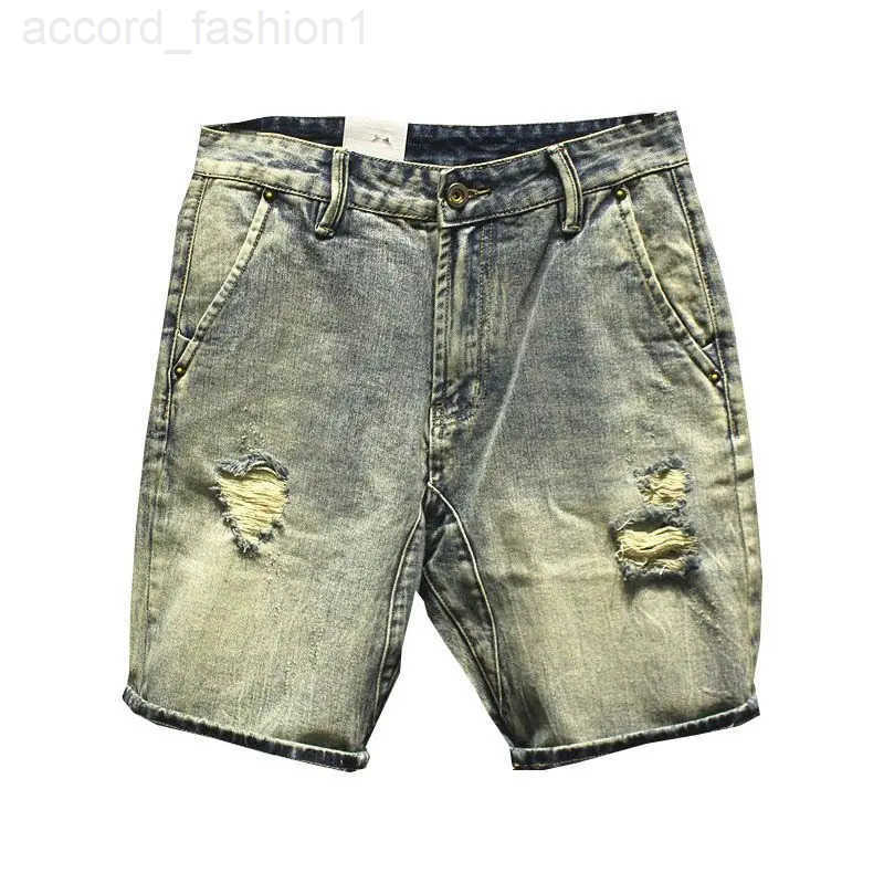 2025 Summer Thin Retro Old Ripped Korean Luxury Shorts Mens Ripped Loose Straight Beggar Pants Man Jeans Designer Denim Jorts H260330