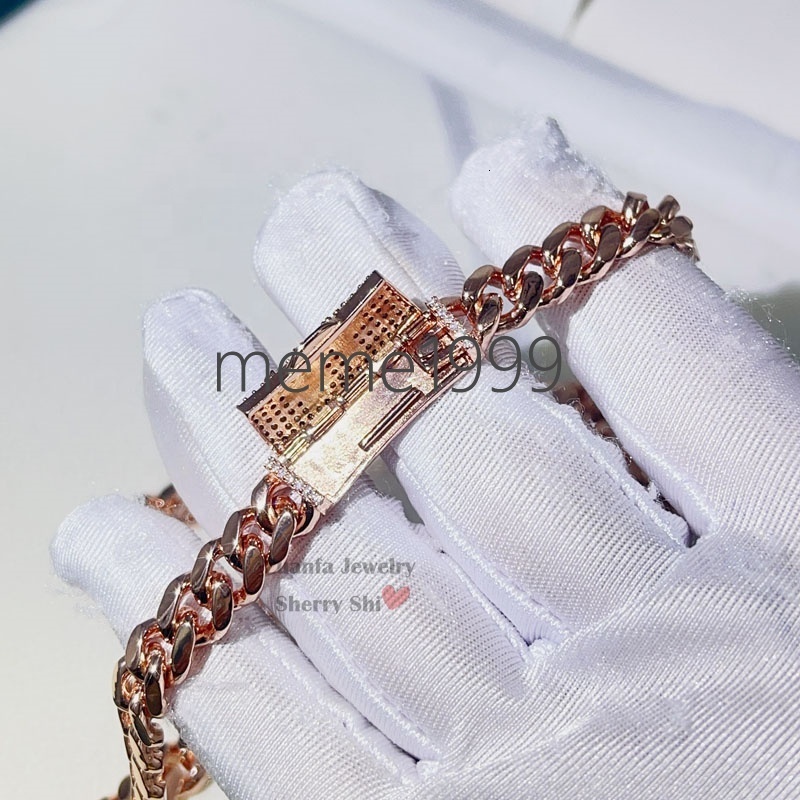 Jewelry Sterling Silver 925 Plain Cuban Necklace Iced Out 8MM Rose Gold Name Cuban Chain