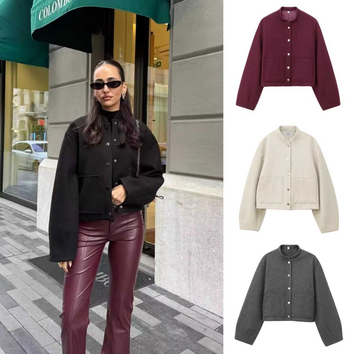 Short bomber jacket with patch pockets ETJ 2025 - New Product - 3D Cut and Loose Fit Long Sleeve Short Coat for WomenT260328