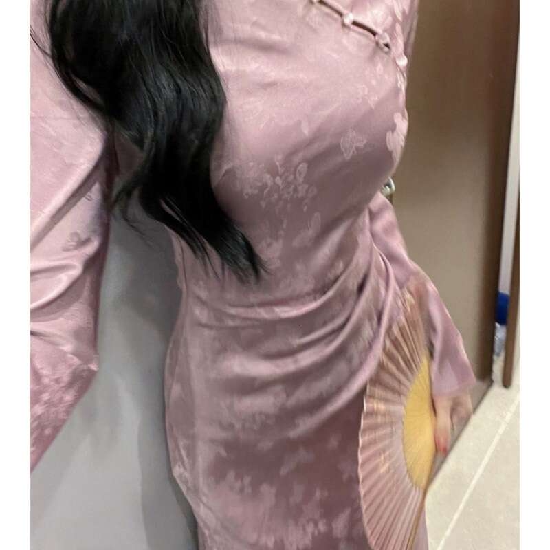 New Chinese Women's Clothing Spring Improved Cheongsam High-End Exquisite Elegant Socialite National Style Purple Button Dress Qipao Hanfu Silk