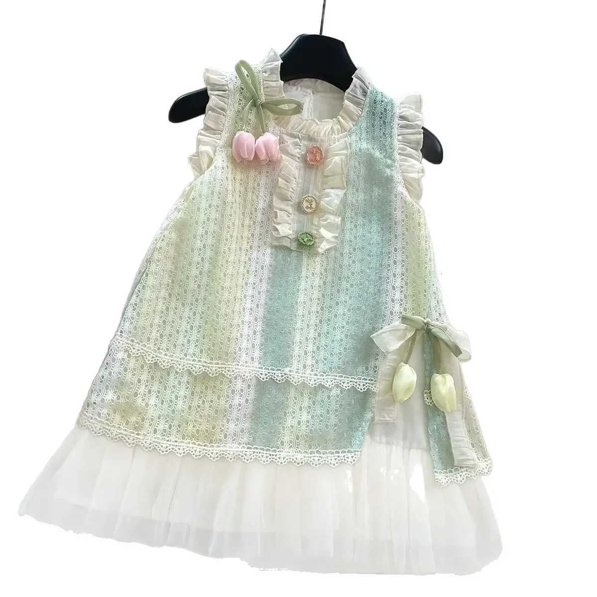 Girls Casual Dresses Sleeveless Lace Sundress Lace Flower Princess Dress Kids Dresses for Girls 2 To 8 YearsT260330