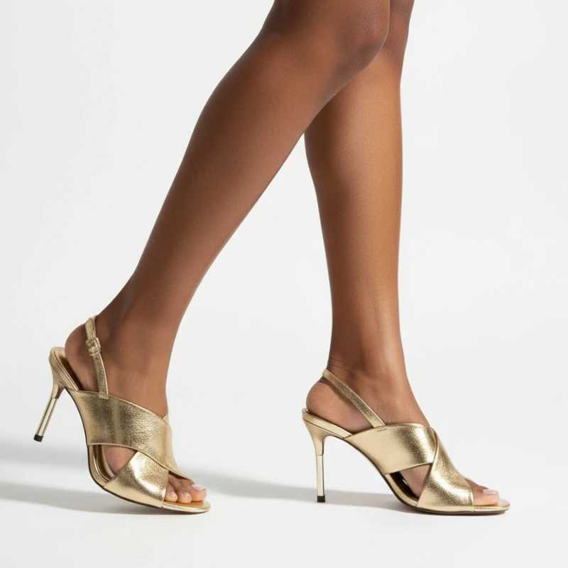 Luxury Gold Cross Strap High Heel Sandals Women Open Toe Slingback Elegant Wedding Party Dress Shoes Ladies Banquet Heels Z260330