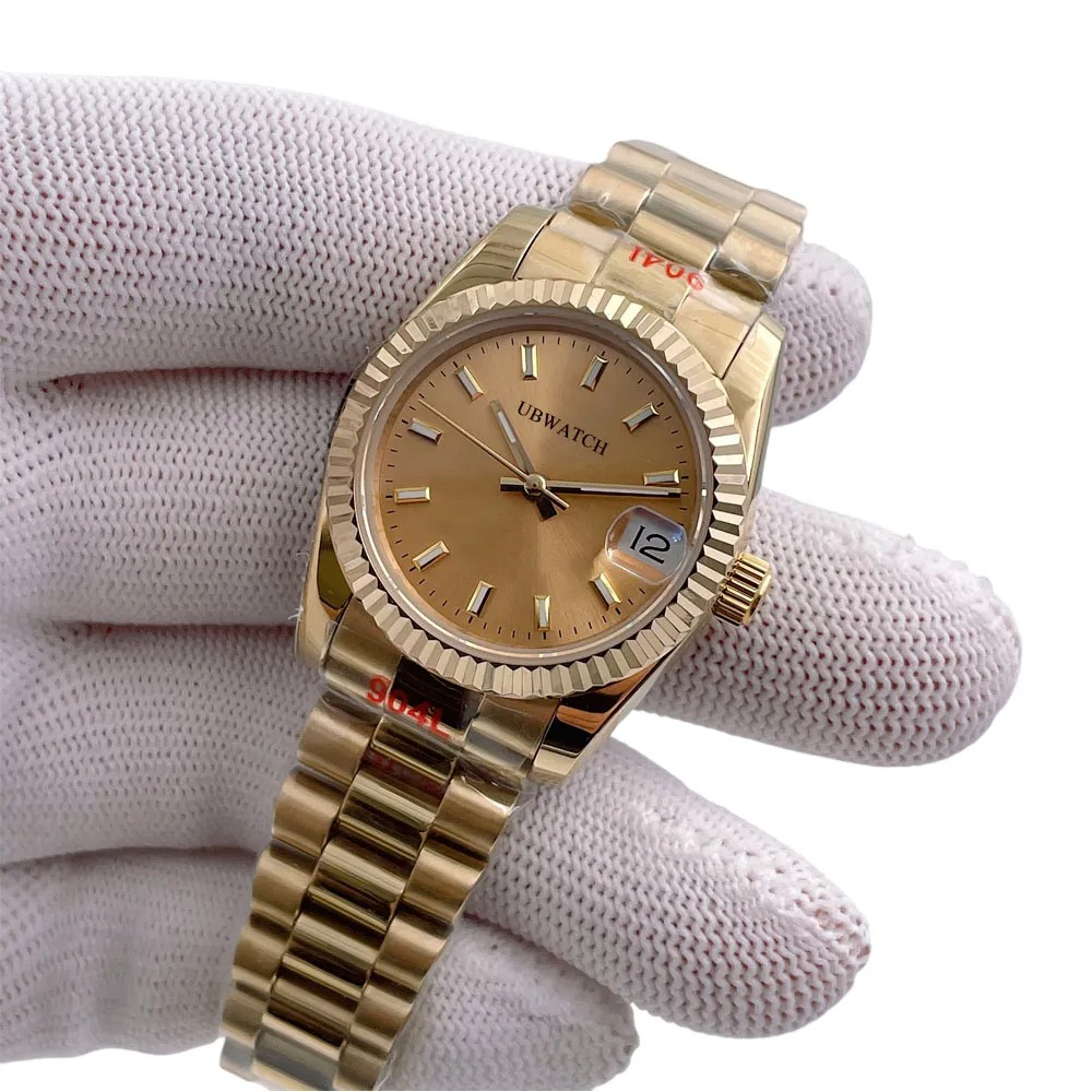 ST9 Automatic Sapphire Glass Yellow Gold 31MM Womens Wristwatches Shining Star Diamond Exquisite Luxury Ladies Watch
