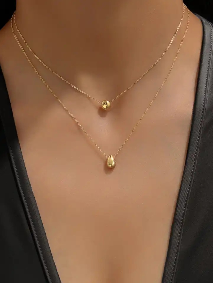 1pc Niche n Double Layer Water Drop Beaded Stainless Steel Necklace For Women Minimalist Style Womens Party 260327