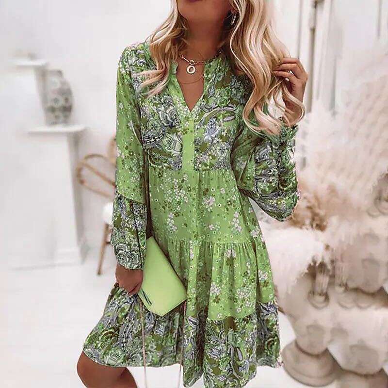 2026 cross-border spring/summer new women's printed patchwork short skirt, popular layered mini dress, in stock with real photos