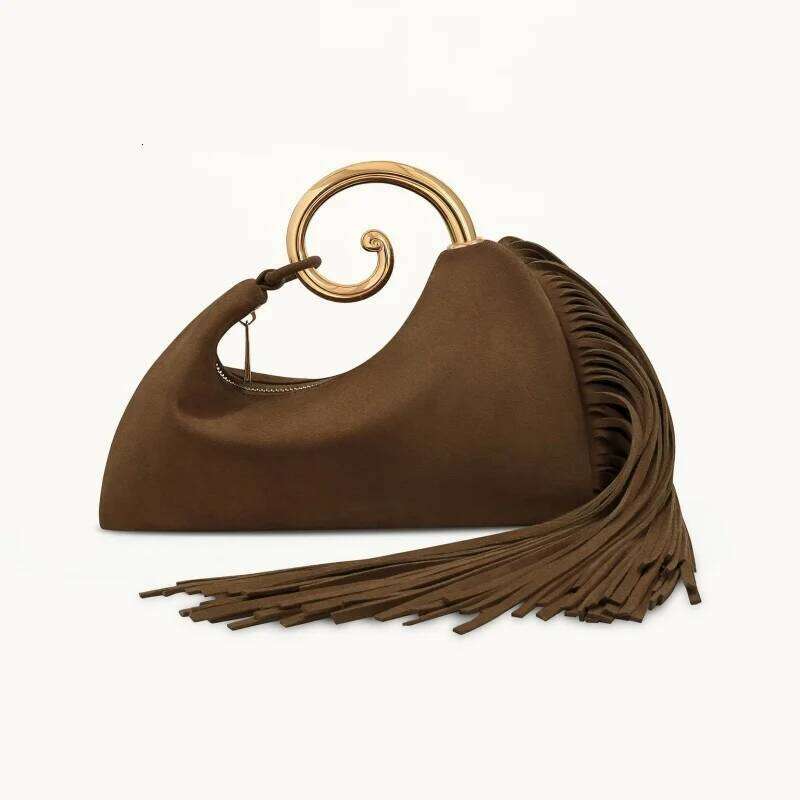 Trendy Creative Horsetail Shape Women S Handbag French Elegant Tassel Design Metal Ring Cloud Bag Prom Clutch Purse Banquet Bags Clutch Bags