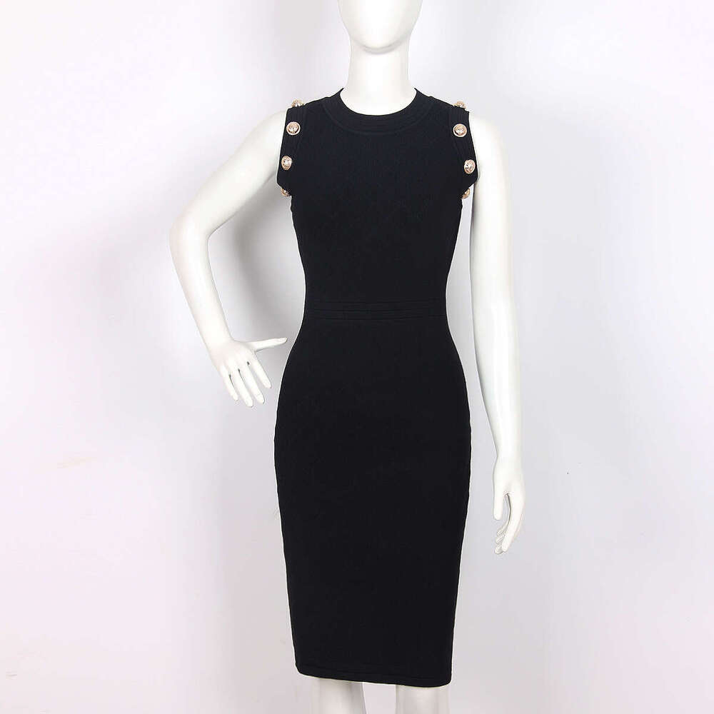 Spring and summer D7 new designer sleeveless button elastic knitted medium length slim fit multifunctional outerwear