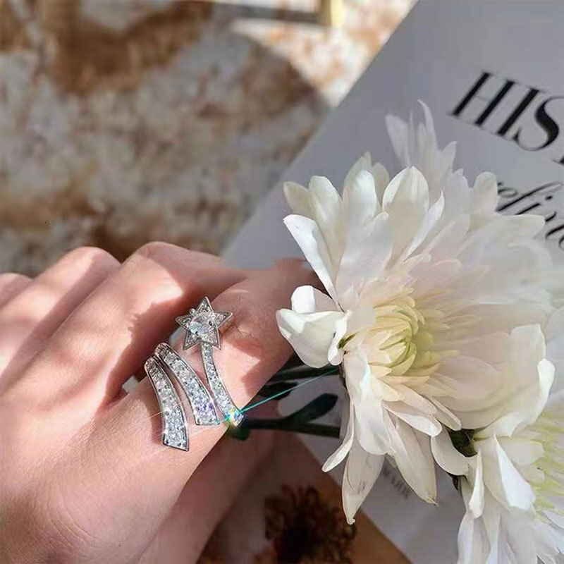 Jewlery Designer For Women New Meteor Zircon Diamond Ring Women, Ins European And American Jewelry, Adjustable Open Ring, Elegant Finger
