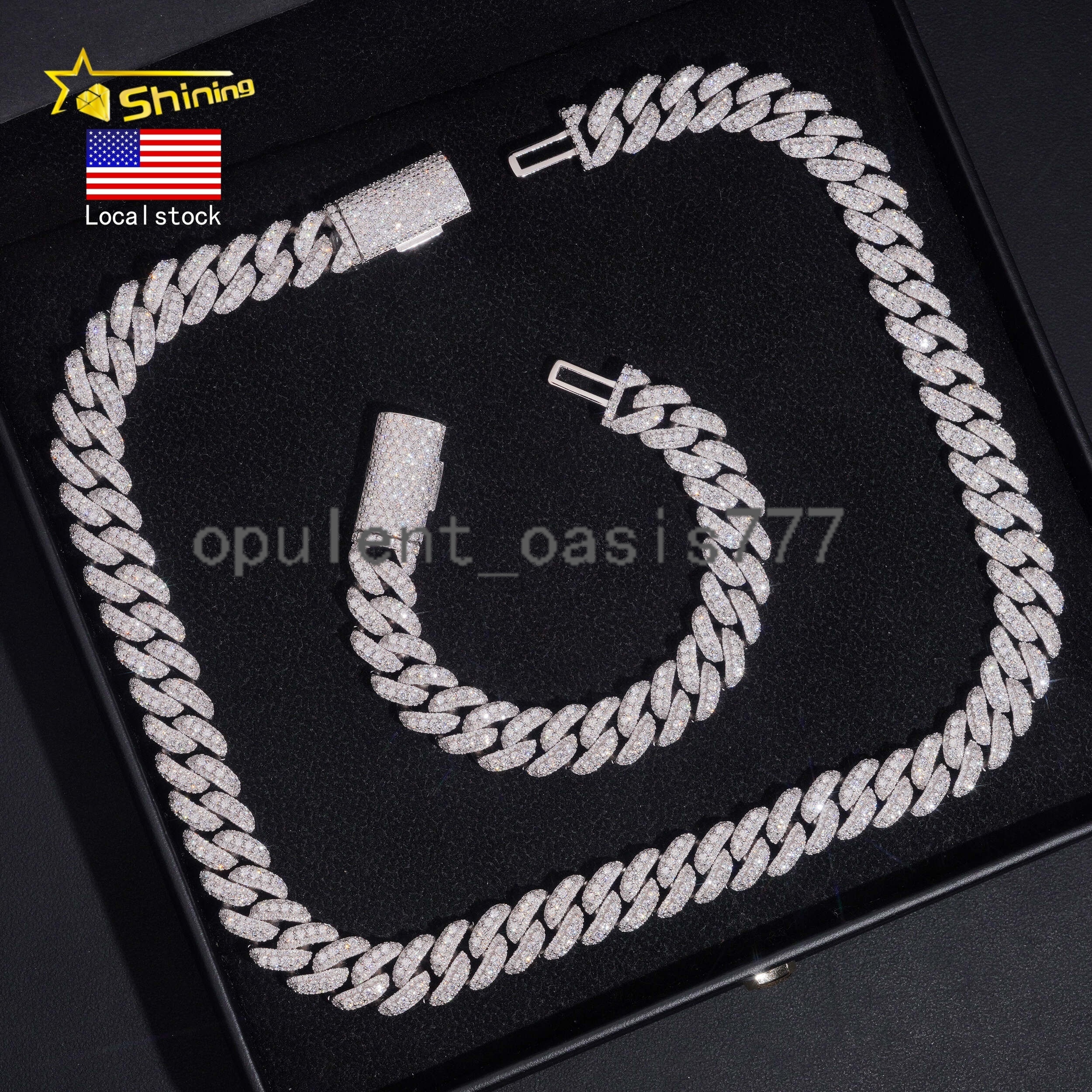 USA New Stock 13mm Iced Out Moissanite Cuban Link Chain Fine Jewelry Men 925 Silver Moissanite Cuban Hip Hop Necklace