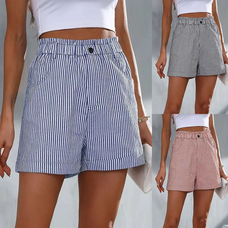 2026 European and American Summer New Products: Cross-Border Casual Pocket Striped Shorts for Women