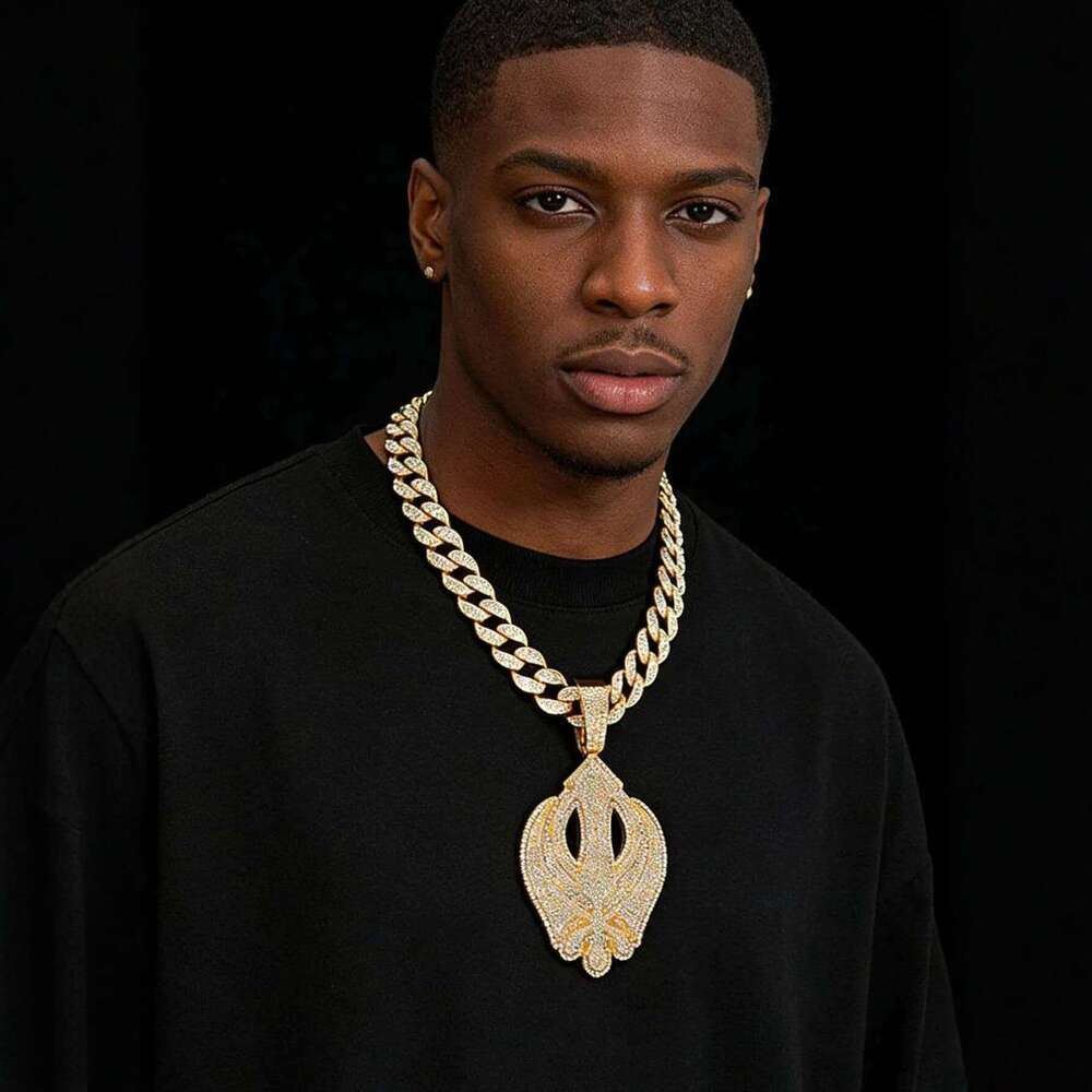 Hip-Hop Men's Accessories Trendy Brand OBLOCK English Letter Pendant Full Diamond Cuban Chain Necklace