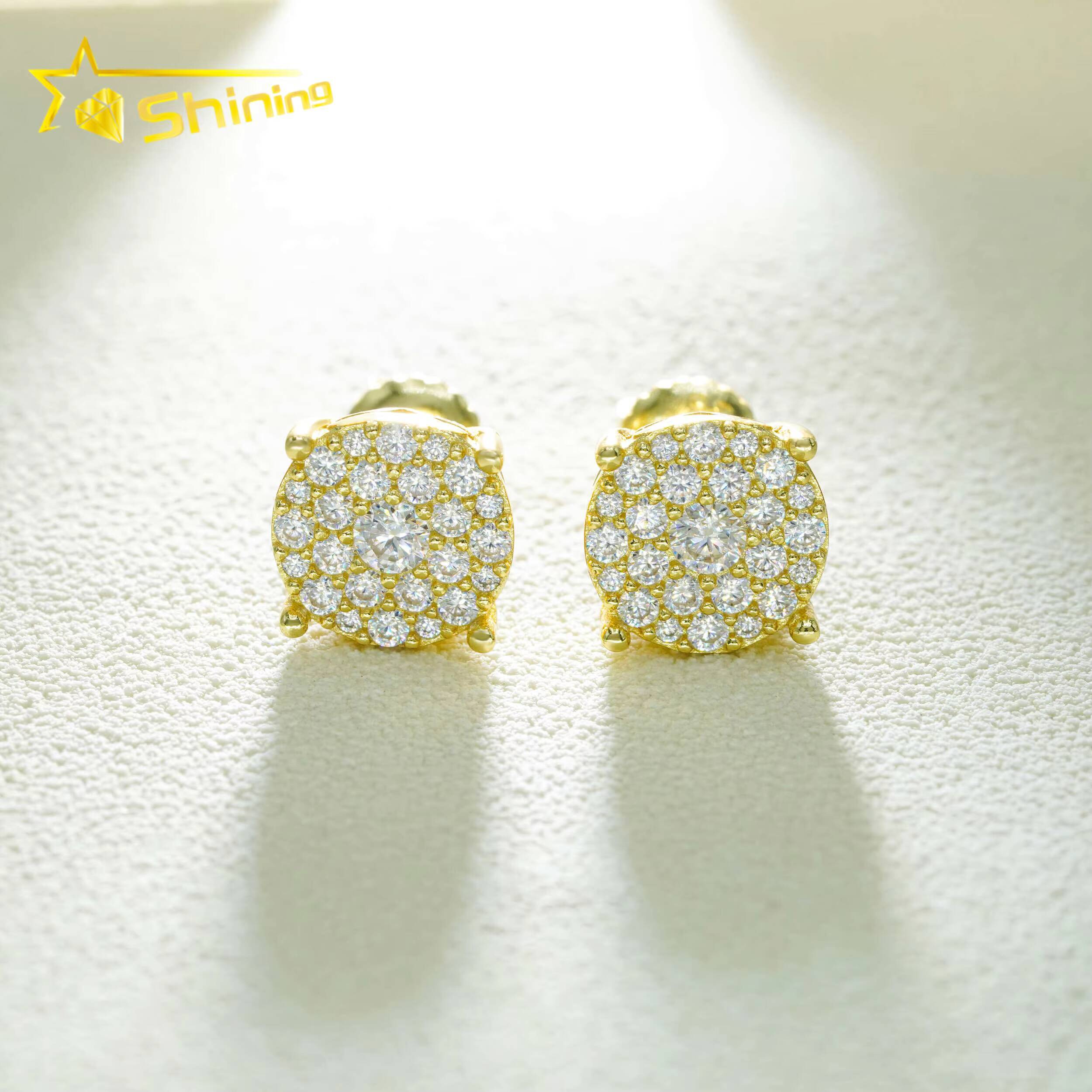 Pass Diamond Tester Hot Selling Custom Sterling Silver Fine Jewelry Diamond Vvs Hip Hop Iced Out Moissanite Stud Earrings