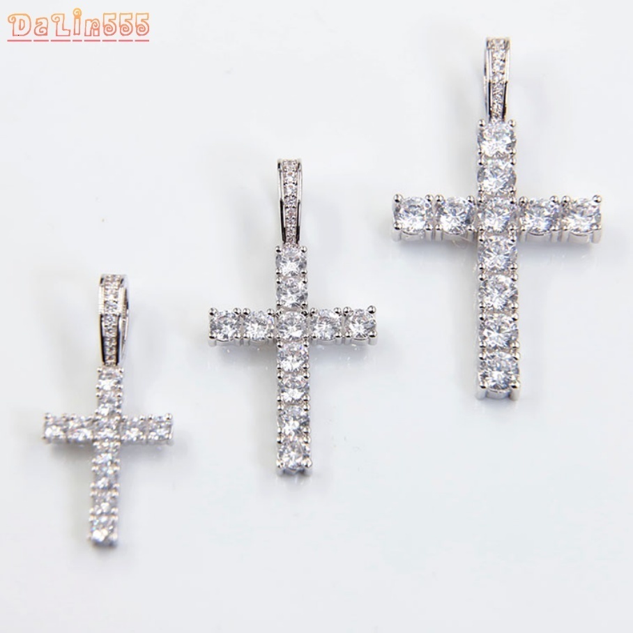 Hot Fashion Cross Pendant 2mm-5mm Width 925 Solid Silver D/VVS Clarity Moissanite Hip Hop Cross Pendant for Necklace