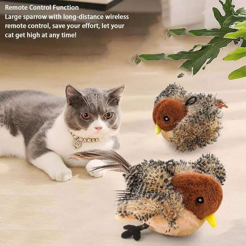 Flappy Interactive USB Rechargeable Pet Cat Plush Flapping Bird Toy Stimulate Hunting Instincts Remote Control