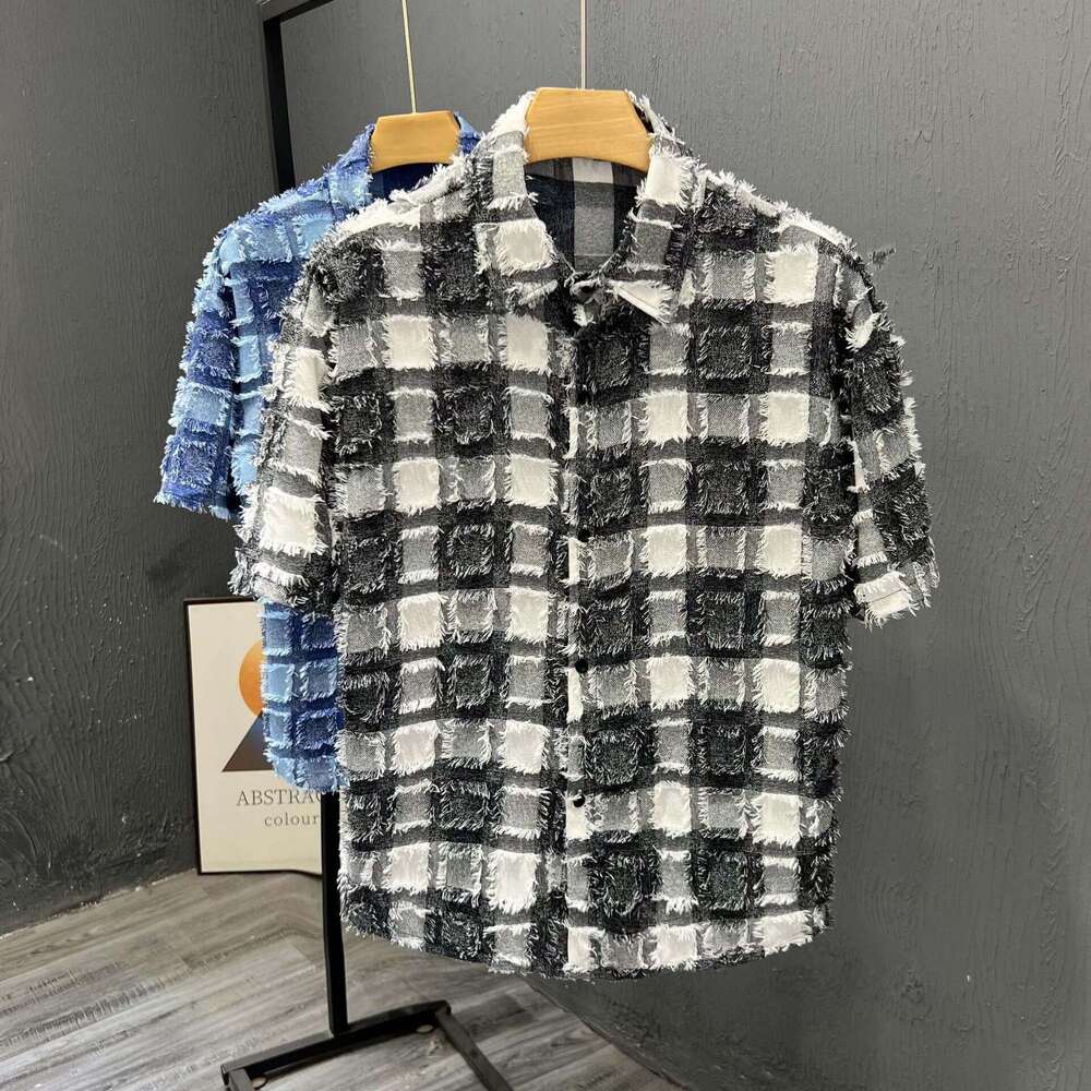 Style Short-Sleeve Collared Summer Trendy Casual Versatile Plaid Shirt, Youth Half-Sleeve Men's Top