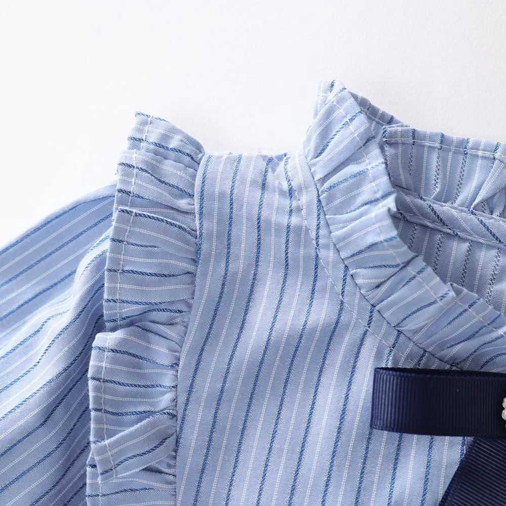 Autumn Girls Sweet Cute Fashion Striped Long Sleeve Bow Decoration Patchwork Dress 1 Pc 2-7 Years Kids Casual ClothesT260330