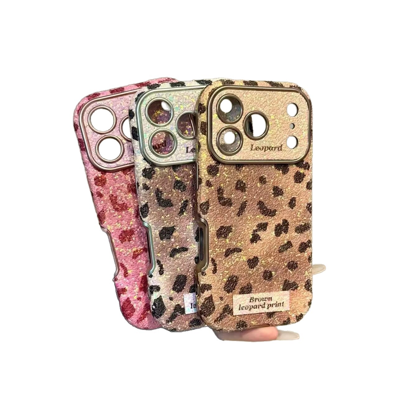 Luxury Sequin Leopard Print Large Window Case For iPhone