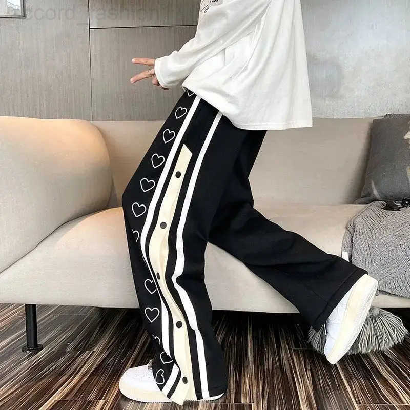 Harajuku Wide leg Sweatpants Oversize Men Streetwear Side Button Baggy Pants Casual Sport Split Basketball Women Track Trousers H260330