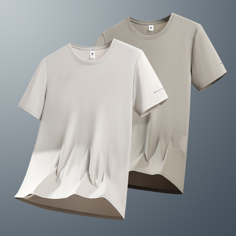 Ice silk T-shirt, summer solid color loose fit, thin, large size, breathable, with printed logo, men's short-sleeve T-shirt