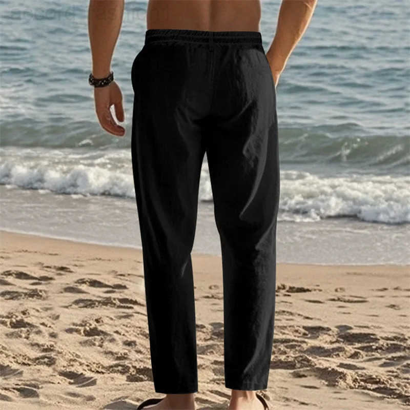 Men s Lightweight Drawstring Linen Pants with Pockets Comfortable Straight Leg Casual Trousers for Summer Beach Wear H260330