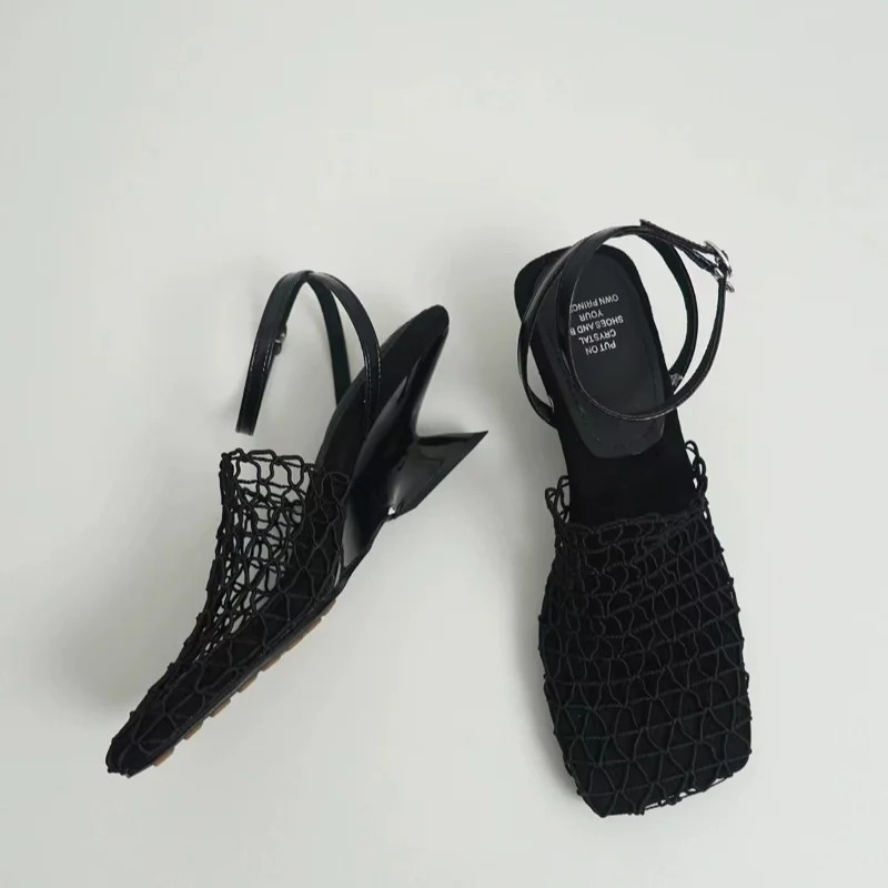 Mesh Womens Sandals Square Toe Solid Color Half Heel Womens Sandals Summer Casual Outdoor Shoes 260330