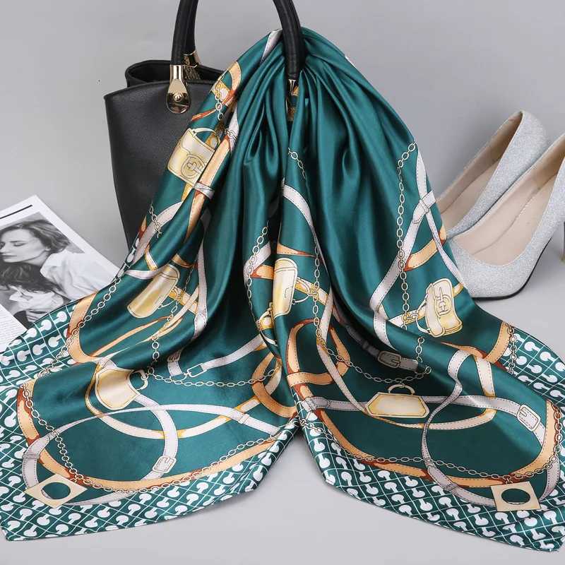 Fashion Kerchief Silk Satin Neck Scarf For Wen Print Hijab Scarfs Fem 9090cm Square Shawls and Wraps Scarves For Lady X260328