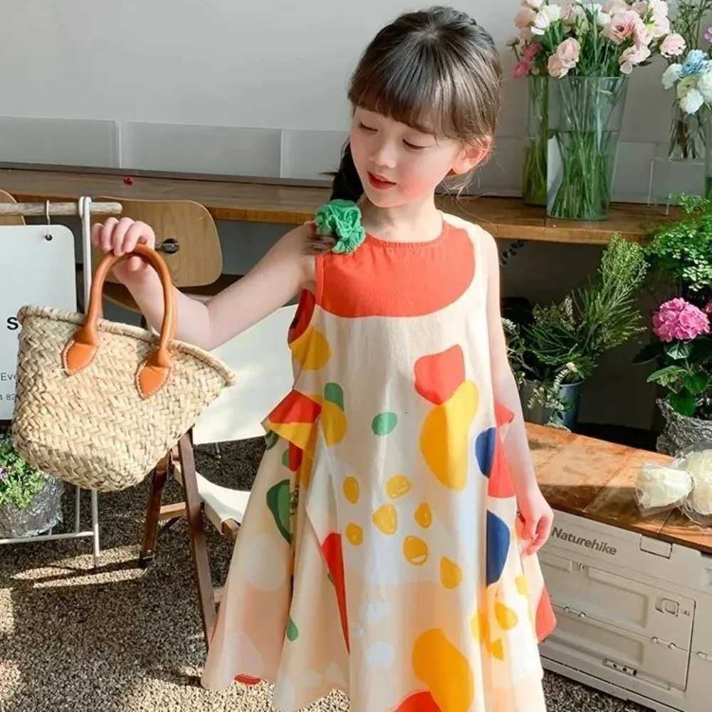 4-13 Year Old Teen Girls Dresses Summer Color Blocked Sleeveless Dress Sweet and Cute Princess Dress Casual Childrens ClothingT260330