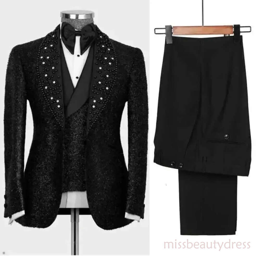 Exquisite Men's 3-Piece Suit: Crystal Embellished Wedding Tuxedos, Shawl Lapel, Customized ZD10