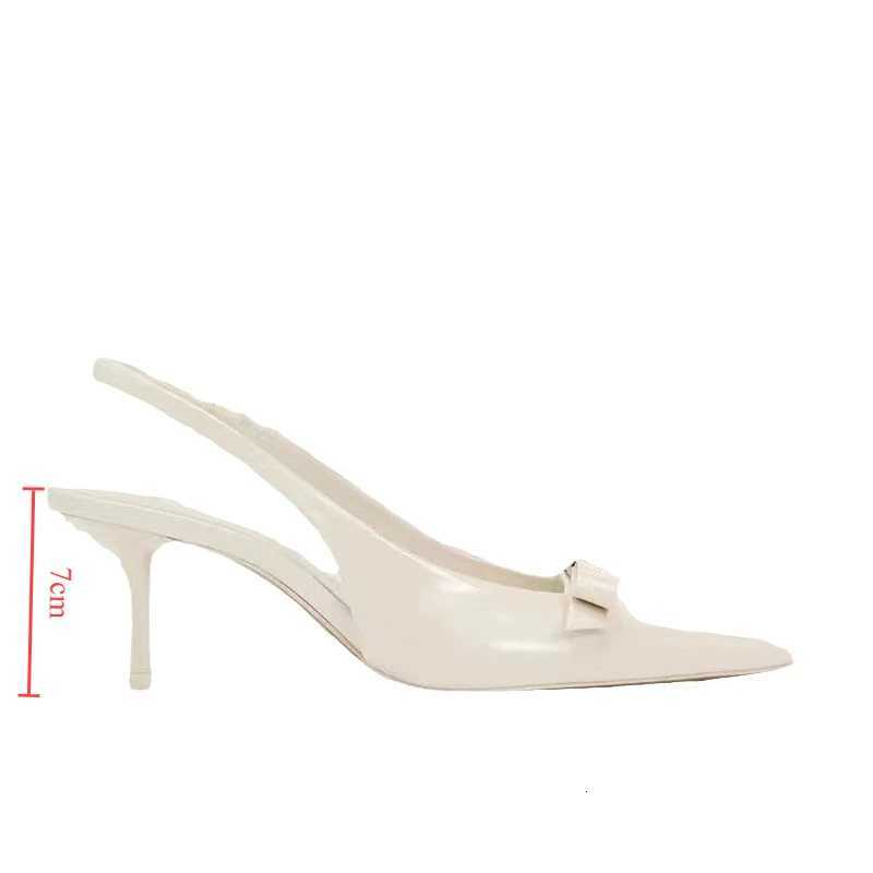2025 Modern Office Shoes for Women White Black Wedding Slingback Pointed Toe Butterfly Decoration Female High Heeled Sandals Z260330