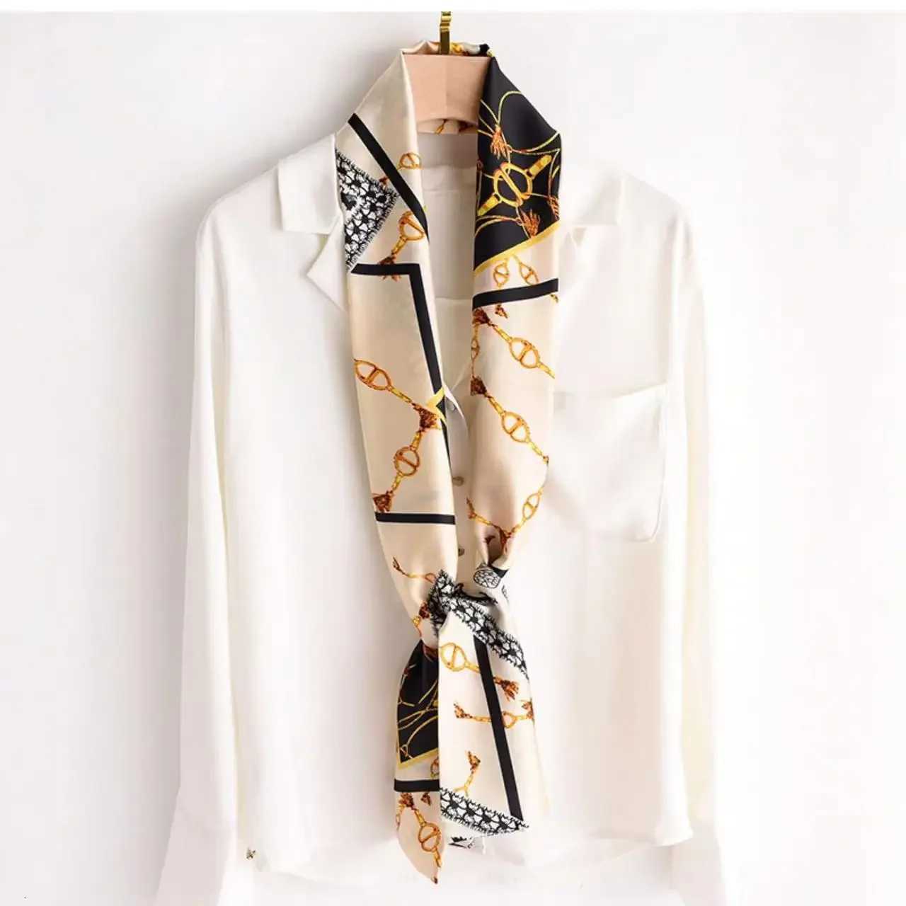 New Women Silk Feel Printed Design Scarf Shawl Fashion Luxury Long Narrow Small Silk Scarves Ladies Headband Headscarve Z260330