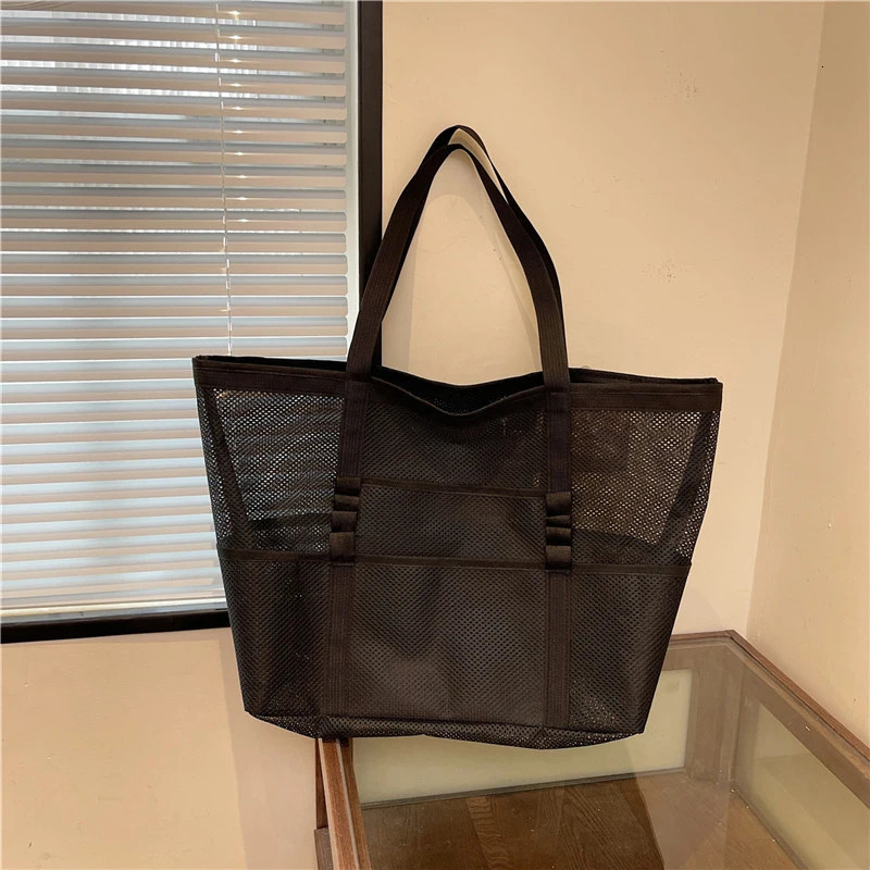 Portable Mesh Beach Bag For Women Makeup Travel Storage Wash Bag Summer Travel Swimming Bath Bag Organizer Shopper 260316