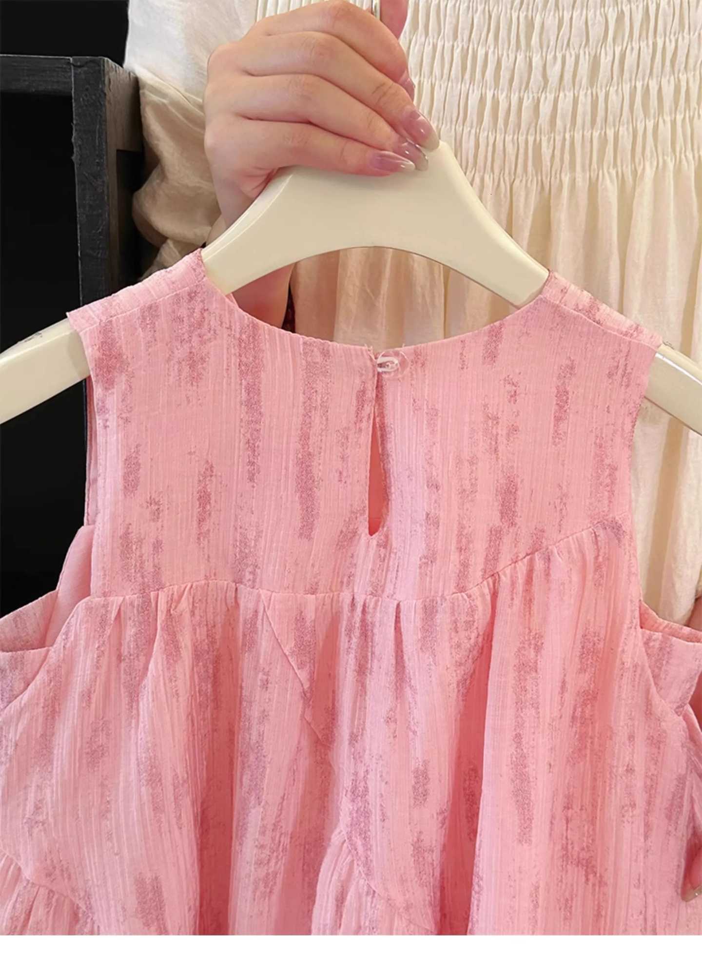 Summer New Style Girls Korean-Style Sweet Princess Dress Pink Little Girls Bow-Knot Patchwork Beautiful Sleeveless DressT260330