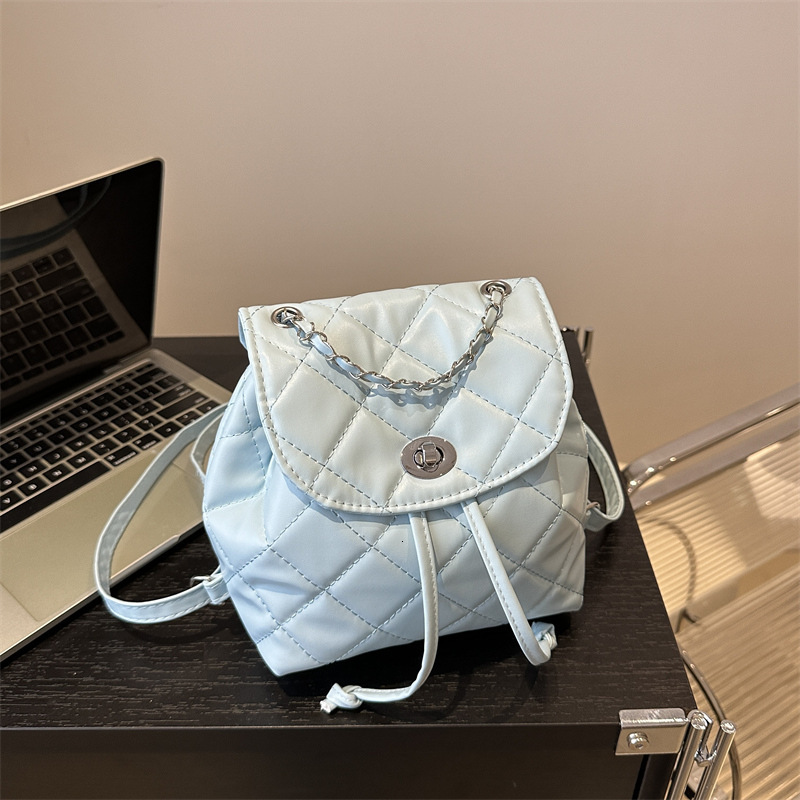 Free Shipping High Value Metallic Quilted Backpack for Women Mini Bucket Bag with Chain Strap