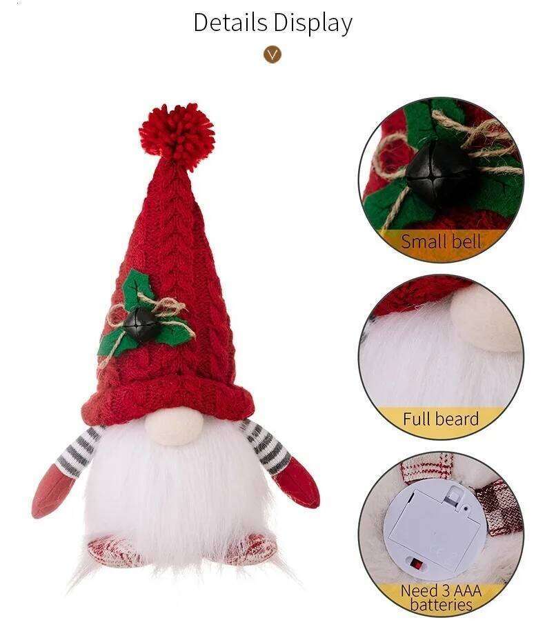 2025 Gnome 30cm Decorations Light Up Christmas Gnomes Plush Doll Ornaments Knited Elf Dwarf Gift Home Table Decoration