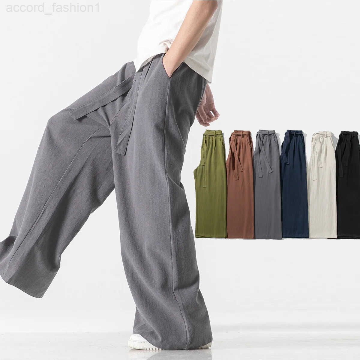 Spring Cotton Linen Pants Men Elastic Waist Casual wide leg Pant Loose Sweatpants Traditional Chinese Trousers pantalons homme H260330