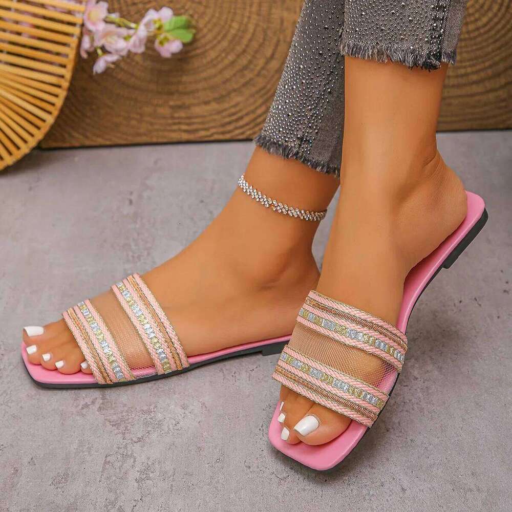 New Women Fashion Flat Bohemian Style Shoes Round Open Toe Sandals Lightweight Beach Slippers Size Slides Woman