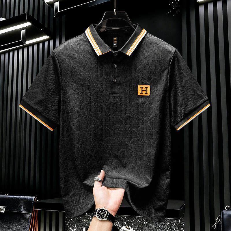 European-style summer new jacquard polo shirt, men's short-sleeve fashion casual trendy high-end collared T-shirt