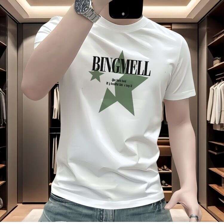 American-Style Mercerized Cotton Printed New Men's Short-Sleeve T-Shirt, Versatile With European And American Lettering, Summer Slim-Fit Trendy H