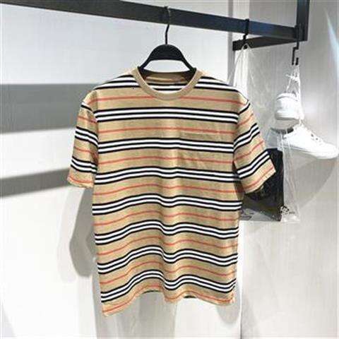 Men's Short-Sleeve T-Shirt 2026 New Model, Pure Cotton, Summer, Round Neck, Loose Fit, High-End Fashion, Light Luxury, Striped Half-Sleeve Sailor