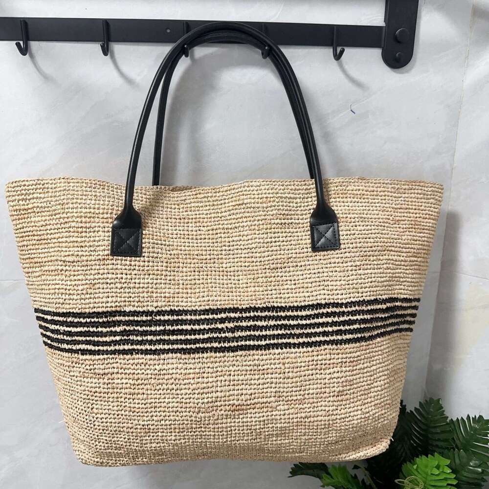 Totebag Shoulder ROSE NOIRE French Style High Quality Large Capacity Raffia Striped Woven Bag Women Versatile Straw Handbag For Seaside Vacations