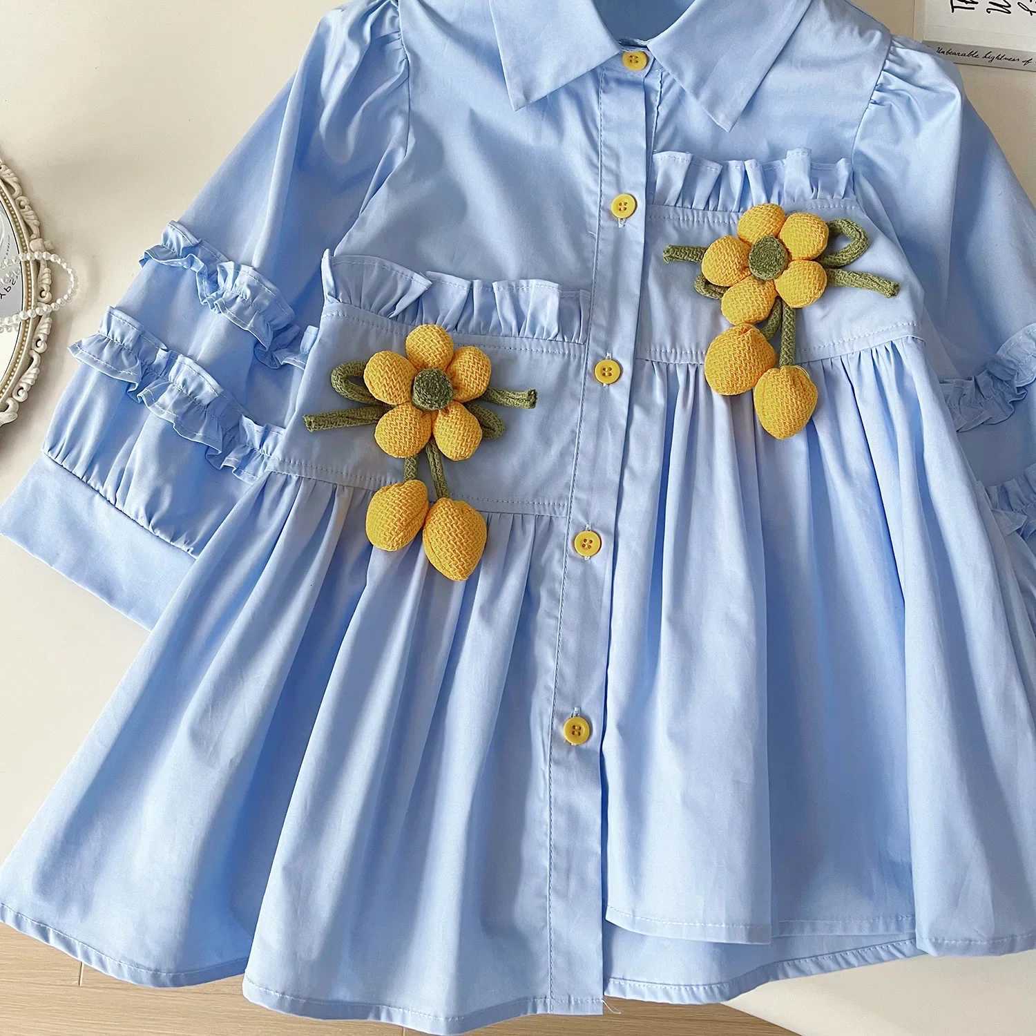 Heronsbill Doll collar lace Asymmetrical hem Girls long-sleeved shirt dress girls clothes party dress for kids girlT260330