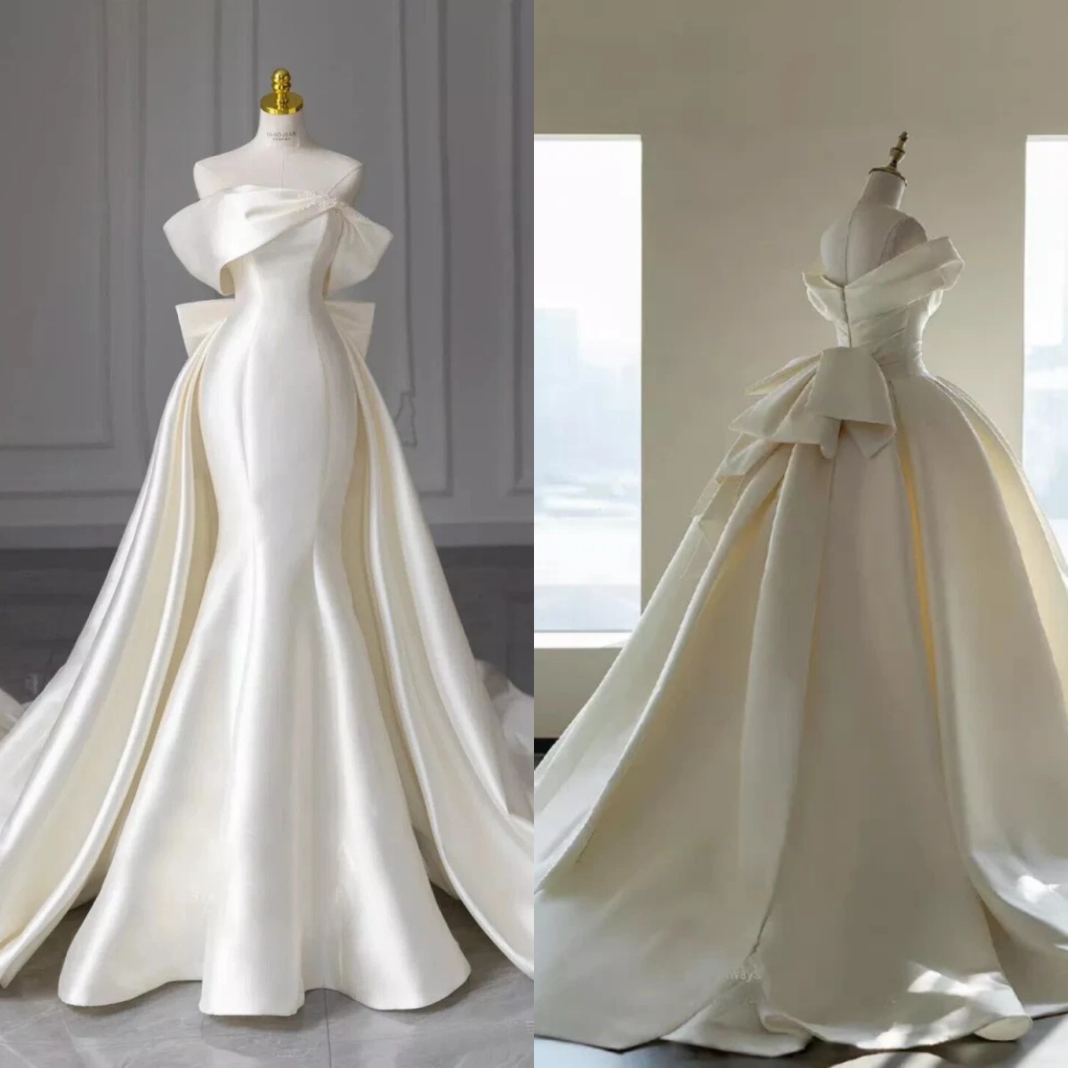 French Style Satin Simple One Neck Off The Shoulder Bridal Wedding Dress Slim Fit Mermaid Bridal High-end Engagement Dress