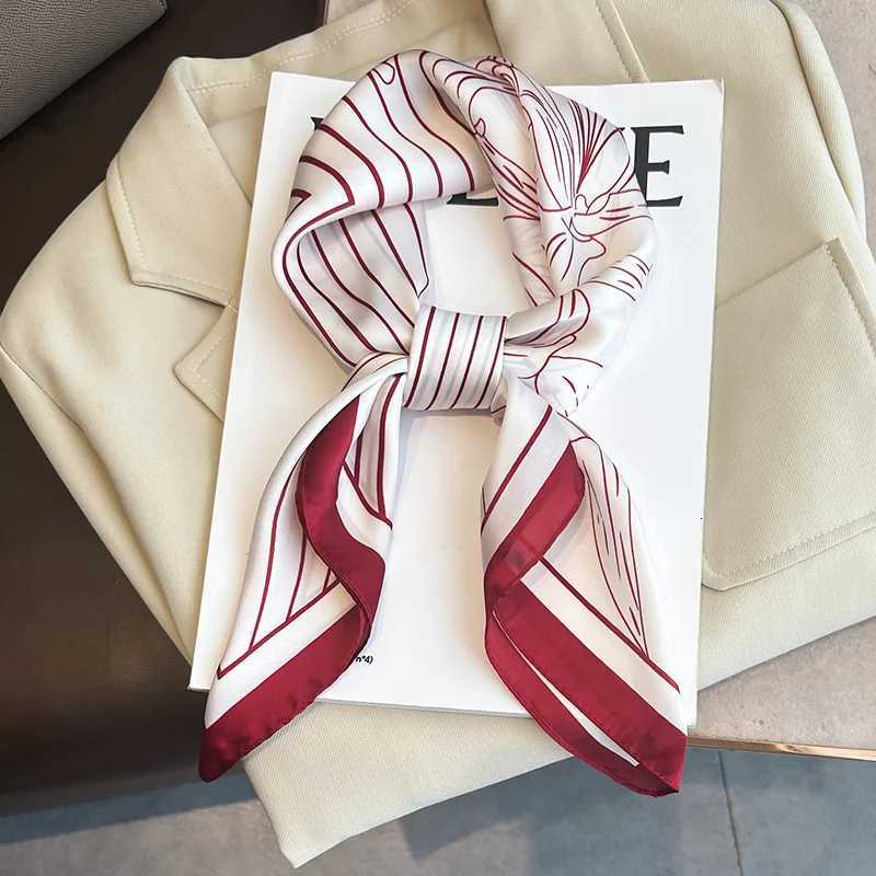 Spring/Summer Soft Satin Imitation Silk Neck Scarf 2024 New Stripe Wrap for Women Breathable Flower Printing Square Scarf Z260330
