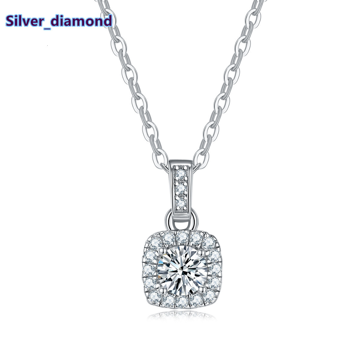 De Custom Luxury GRA Moissanite Square Pendant Necklace Women 925 Sterling Silver Link Chain Necklace 10mm Pendant Silver Chain