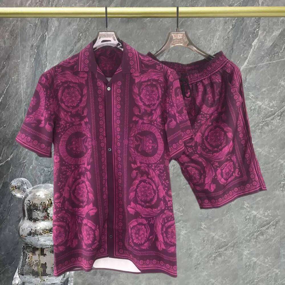 Casual Track Harajuku Paisley Print Shorts Shirt Set Men Hip Hop Beach Holiday Short Sleeve Suit