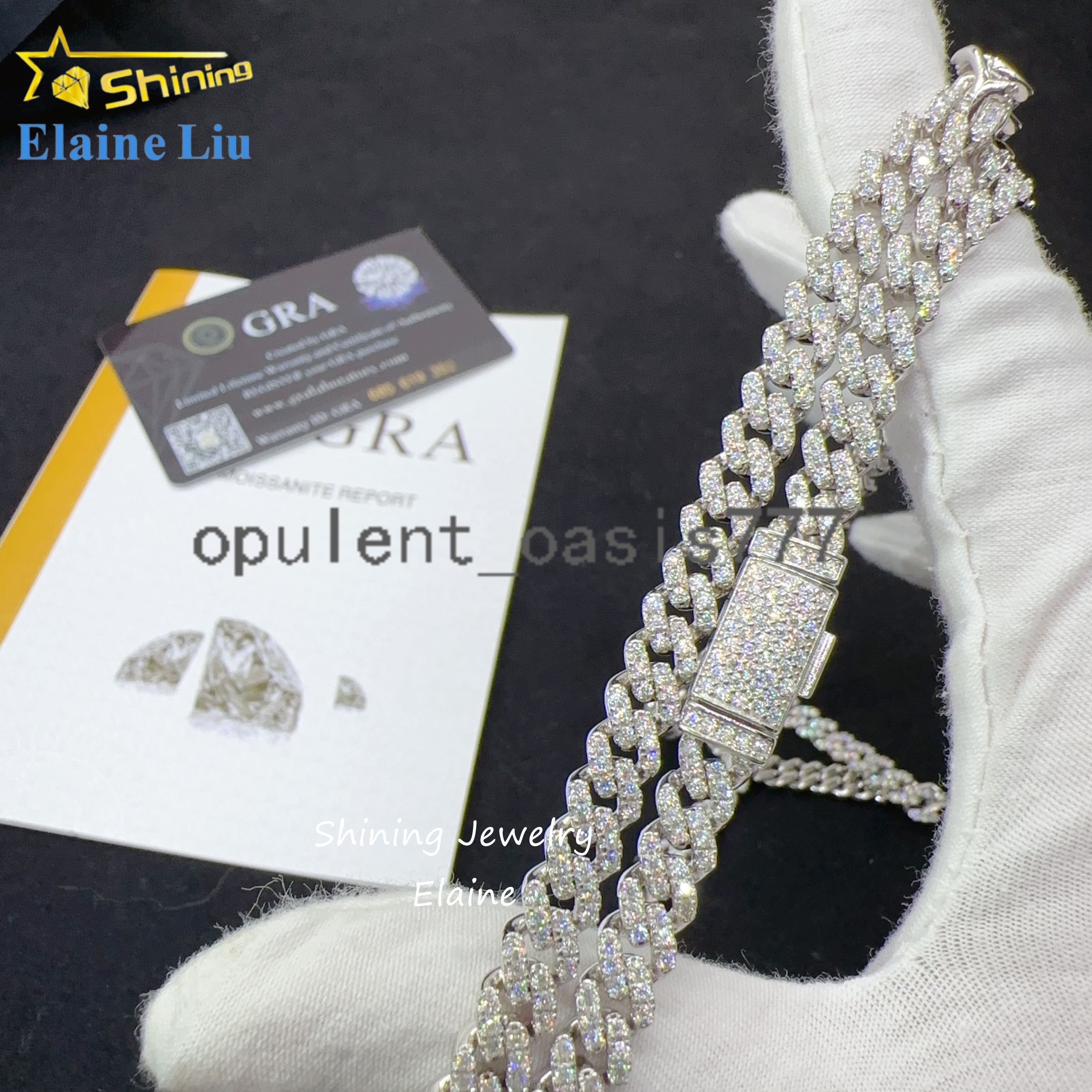 Luxury Fine Jewelry 925 Sterling Silver Vvs Moissanite Custom Hip Hop Cuban Link Chain Moissanite