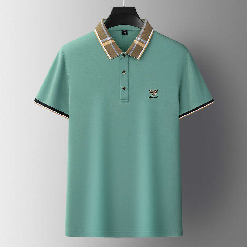 Men 2026 Silk Moisture-Wicking Quick-Dry Summer Short Sleeve T-Shirt Turn-Down Collar Casual Versatile Solid Color Shirt Men's Father's Gift