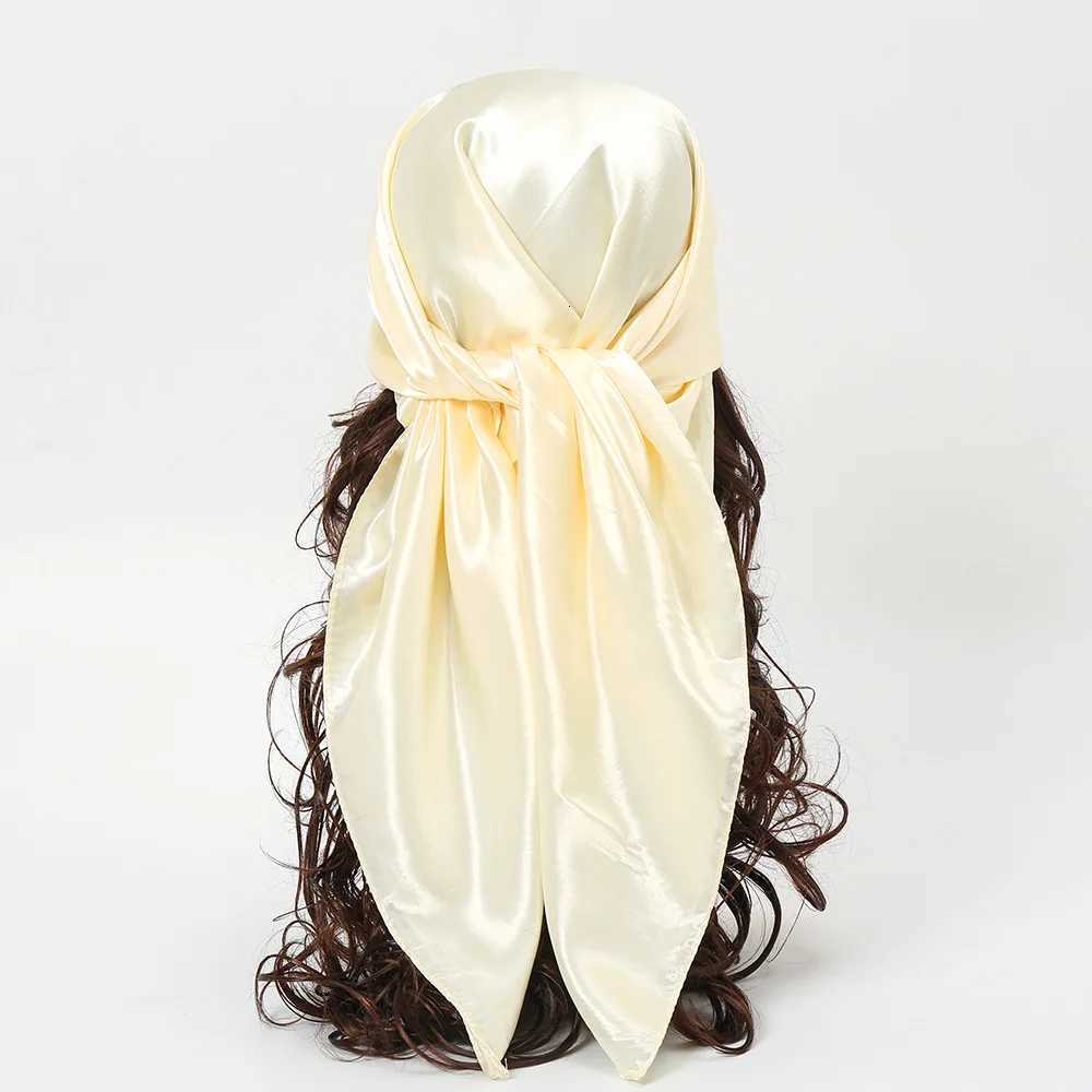 Luxury Brand Silk Scarf Wen Satin Solid color Hijab Scarves Muslim Pareo Bandana Fem Shawl Wrap band Foard 9090cm X260328
