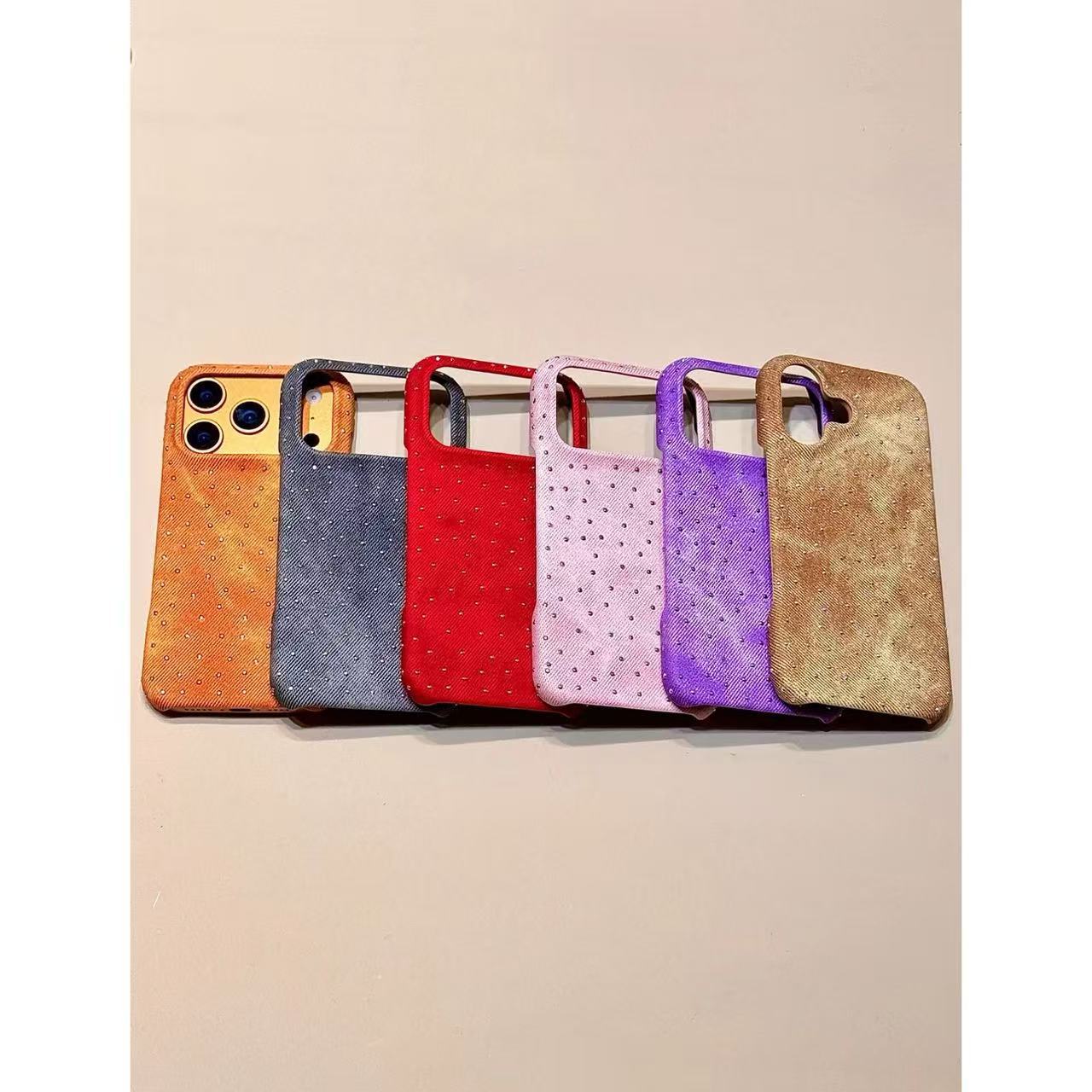 Korean high-end denim leather pattern gypsy star with diamond is suitable for iPhone Apple mobile phone case